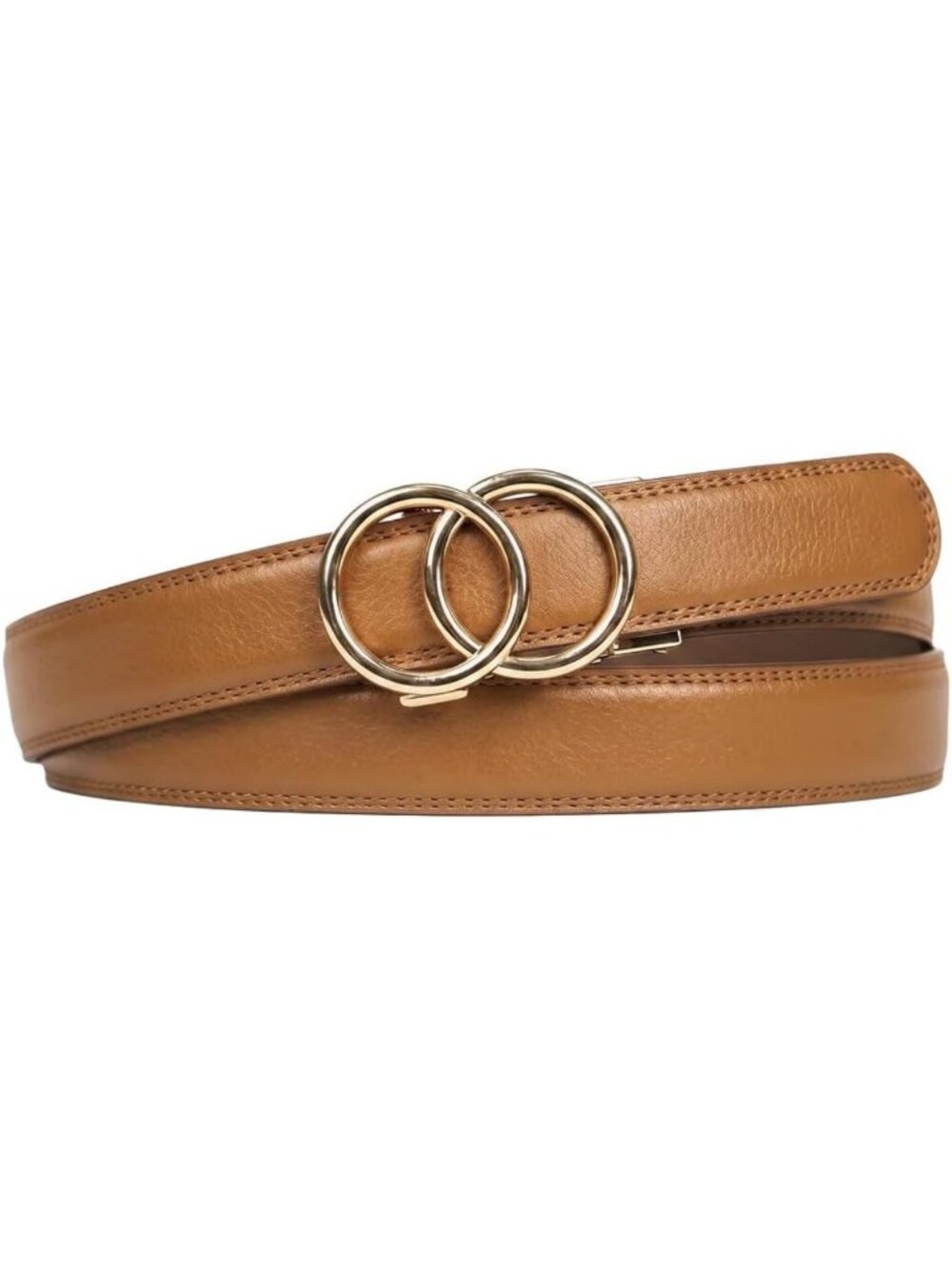 Stylish Adjustable No Hole Ratchet Belt for Women - Gold Buckle Leather Belt